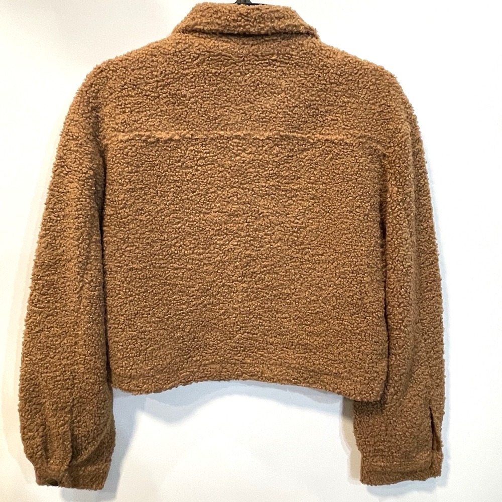 Industry Brown Bear Faux Fur Teddy Cropped Jacket Sherpa Shacket Small NWT - Picture 3 of 12